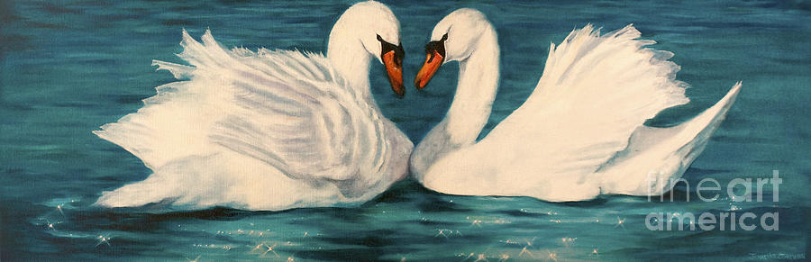 Swan Painting - One Heart by Jeanette Sthamann