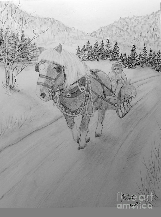 One Horse Sleigh  Drawing by Peggy Miller