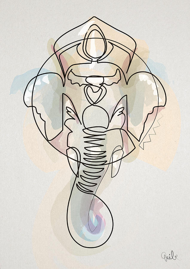 Ganesh Digital Art - One line Ganesh by Quibe Sarl