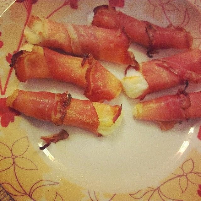 Cheese Photograph - Bacon wrapped on Halloumi by Bunny My Yummy