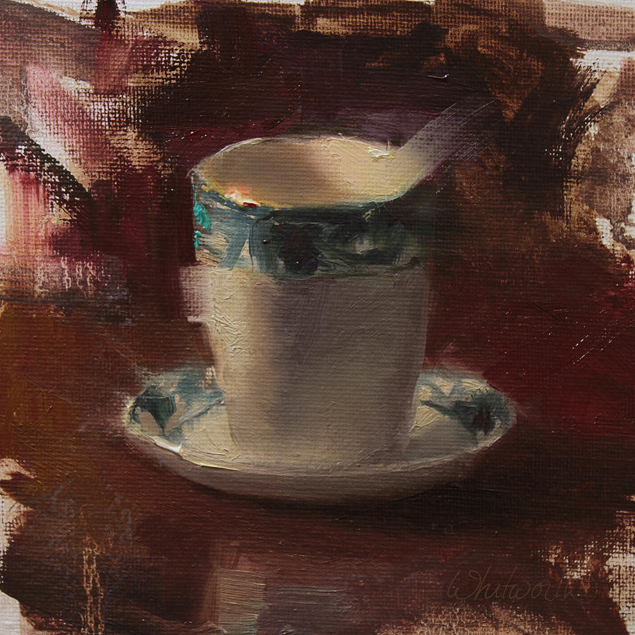 Tea Painting - One More Cup Teacup Painting by Karen Whitworth