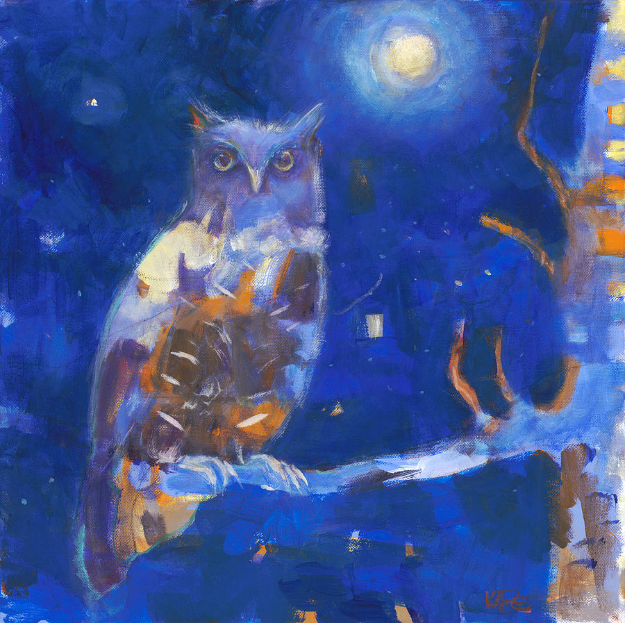 Owl Painting - One Night In Taos by Kate Dardine