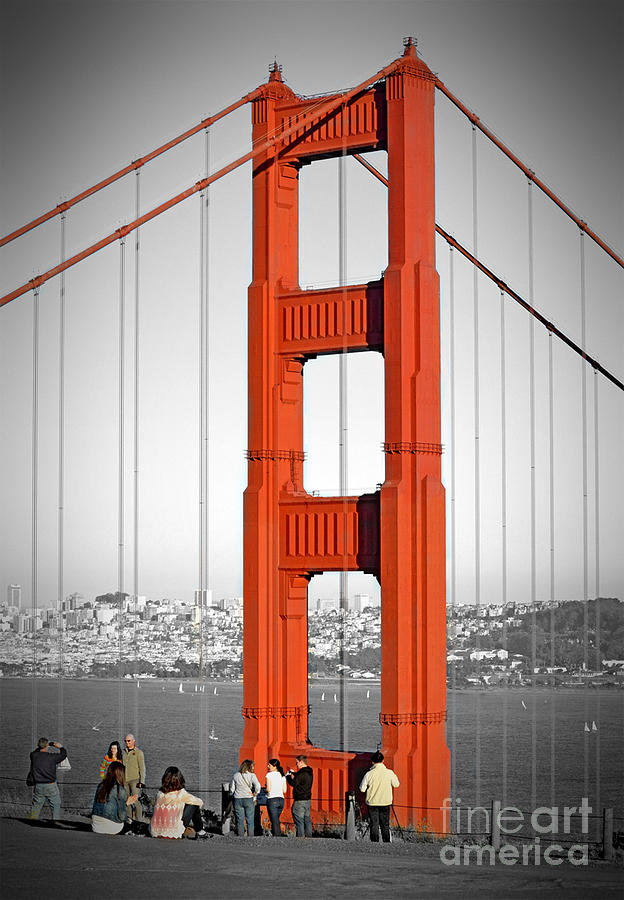 Golden Gate Bridge Photograph - One of the Golden Gate Bridges Towers Viewed from the Marin Side of the Bay Digitally Altered  by Jim Fitzpatrick