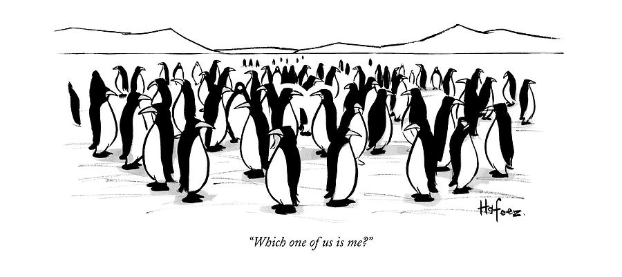 One Penguin In A Large Group Of Penguins Speaks Drawing by Kaamran Hafeez