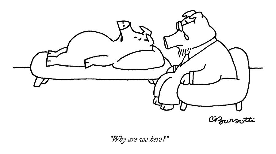 One Pig Lays On A Therapists Couch Drawing by Charles Barsotti