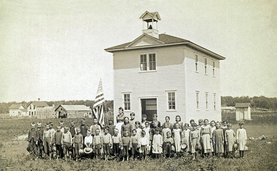 Flag Photograph - One Room Schoolhouse by Underwood Archives