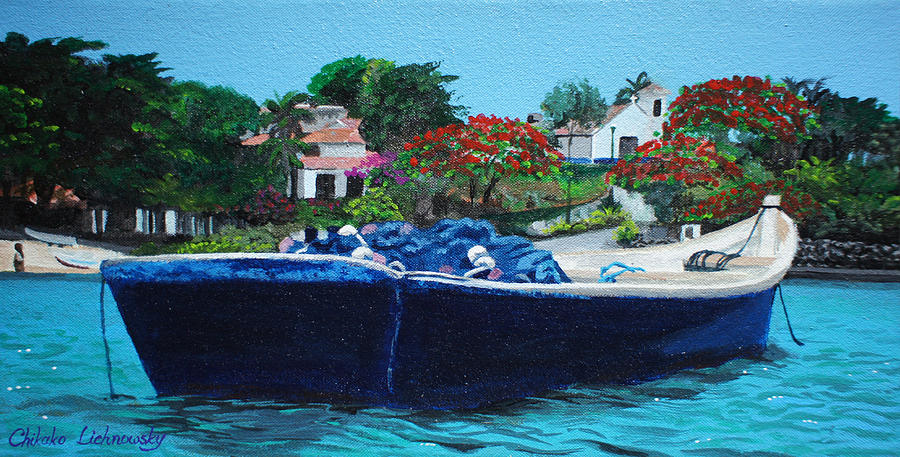 Boat Painting - One senery of Praia dos Ossos by Chikako Hashimoto Lichnowsky