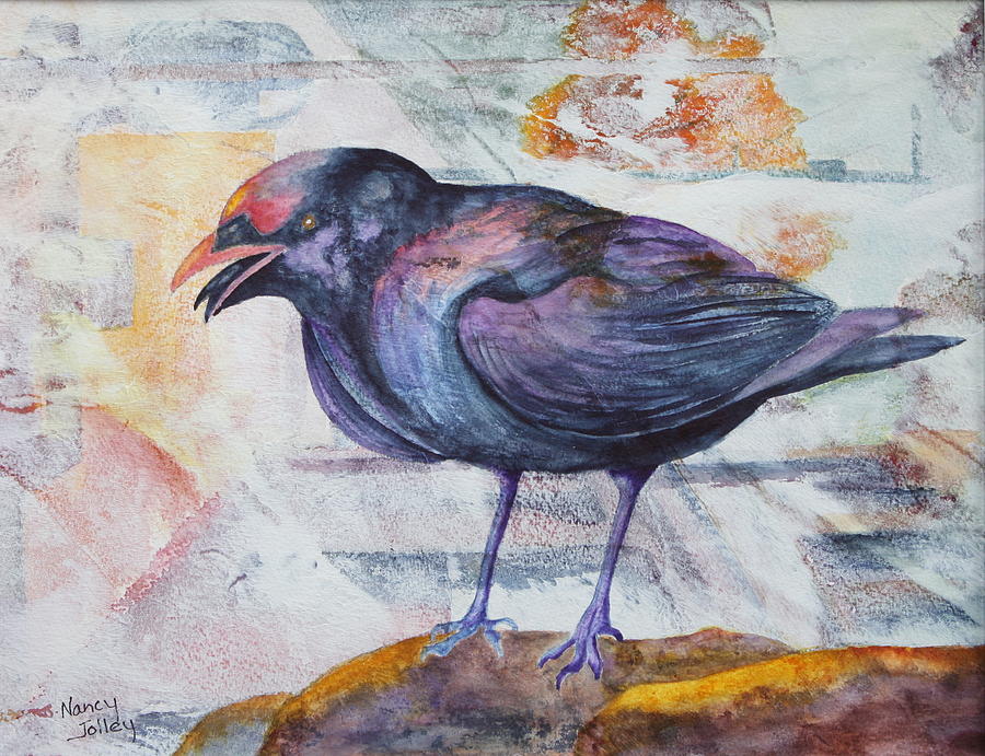Crow Painting - One Sided Conversation by Nancy Jolley