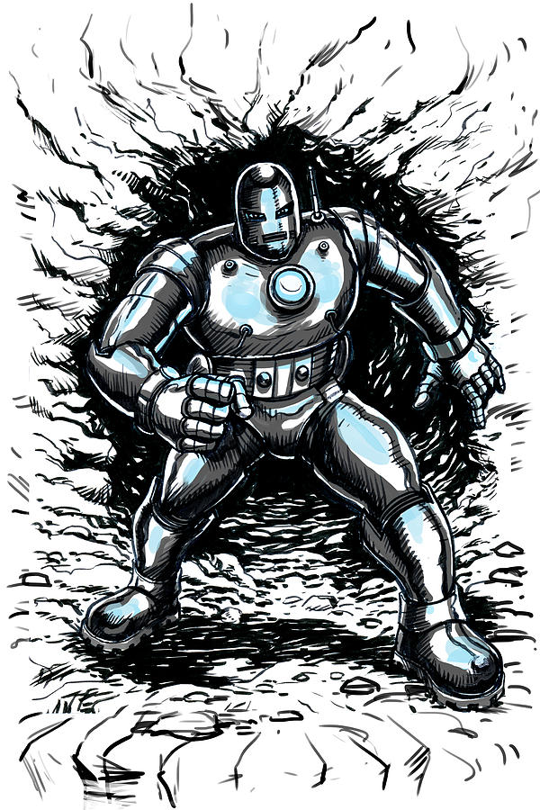 One Small Step for Iron Man Drawing by John Ashton Golden