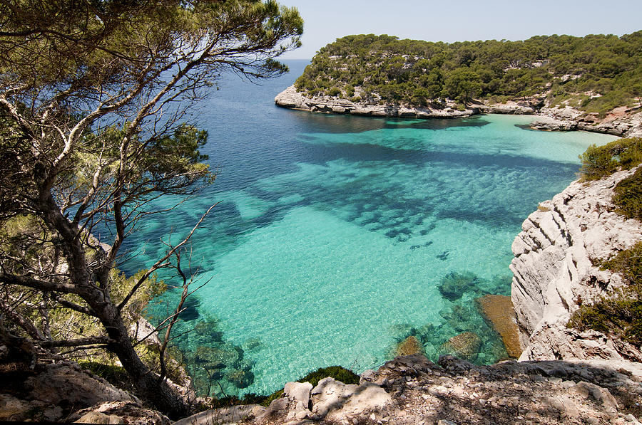 One step to paradise - Cala mitjana beach in Menorca is a turquoise a cristaline water paradise Photograph by Pedro Cardona Llambias