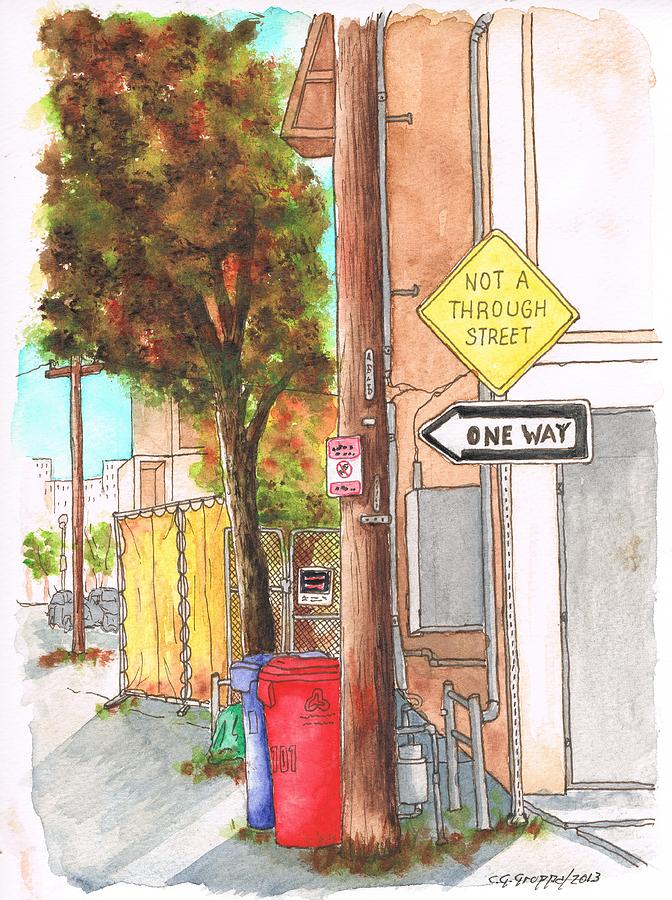 One Way sign in a street of Venice Canals, California  Painting by Carlos G Groppa