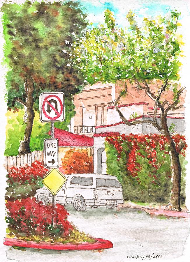 One Way Sign in San Vicente Blvd., West Hollywood, California Painting by Carlos G Groppa