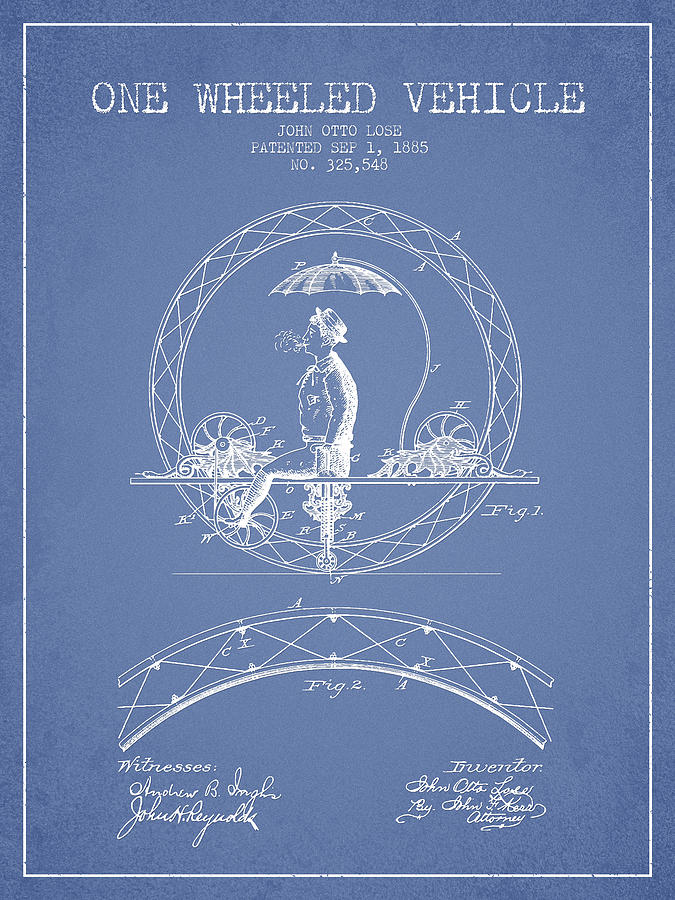 Vintage Digital Art - One Wheeled Vehicle Patent Drawing from 1885 - Light Blue by Aged Pixel