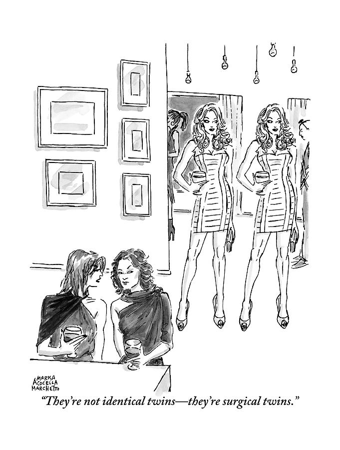 One Woman To Another At A Cocktail Party Drawing by Marisa Acocella Marchetto