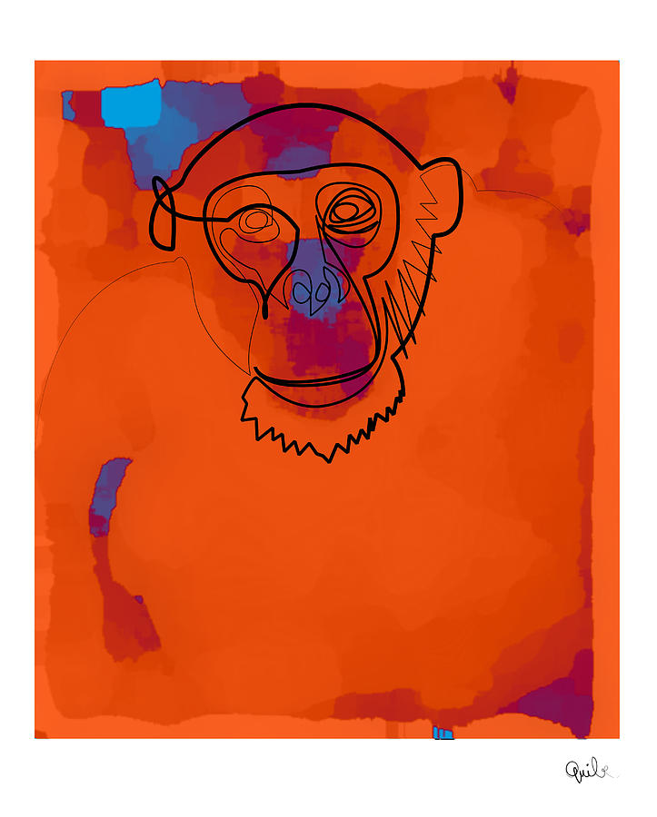 Animal Digital Art - Oneline Orange Monkey by Quibe Sarl