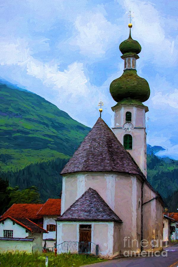 Onion Domed Church - Austria Mountain Village Painting by Gary Whitton