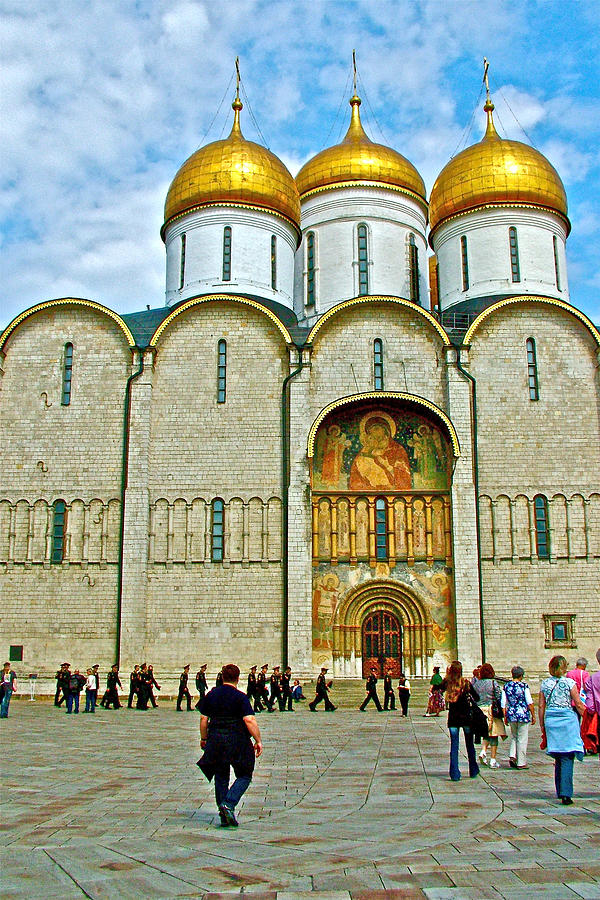 Onion Domes on Cathedral of the Assumption inside Kremlin in Moscow