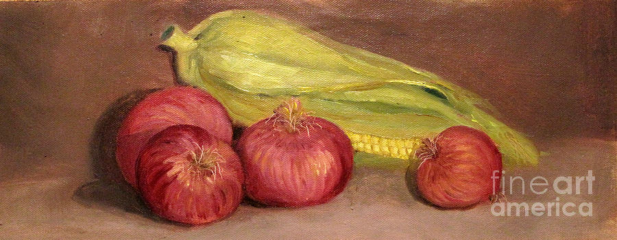 Onions and corn Painting by Asha Sudhaker Shenoy