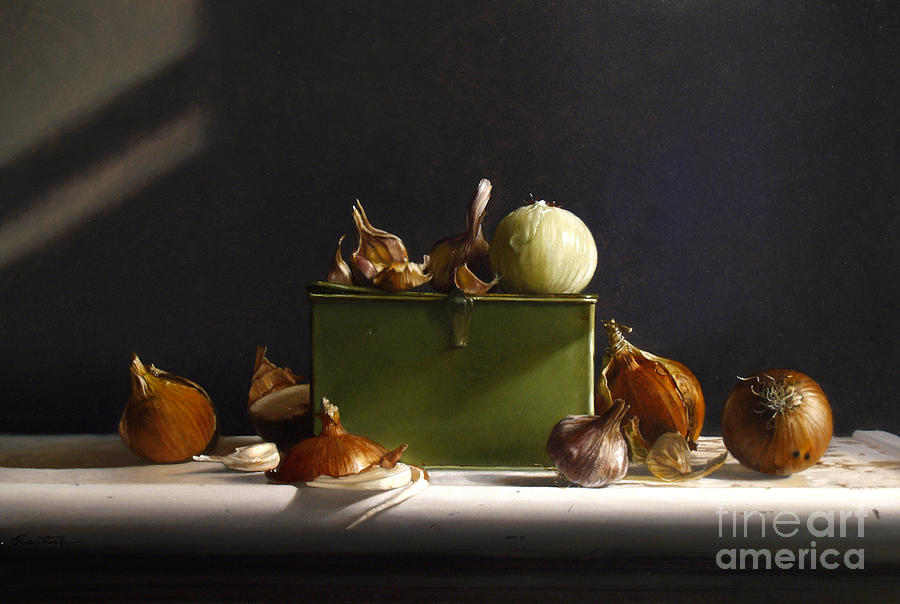 Onions Painting - Onions And Garlic by Lawrence Preston