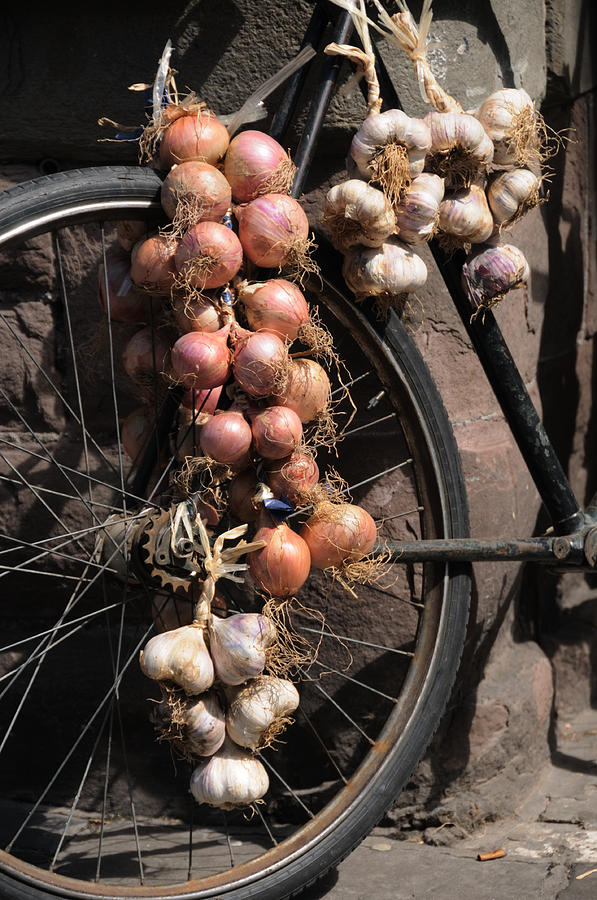 Onions and Garlic on Bike  Photograph by Jeremy Voisey