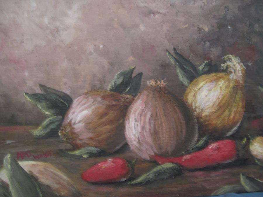 Onions and peppers Painting by Megan Walsh