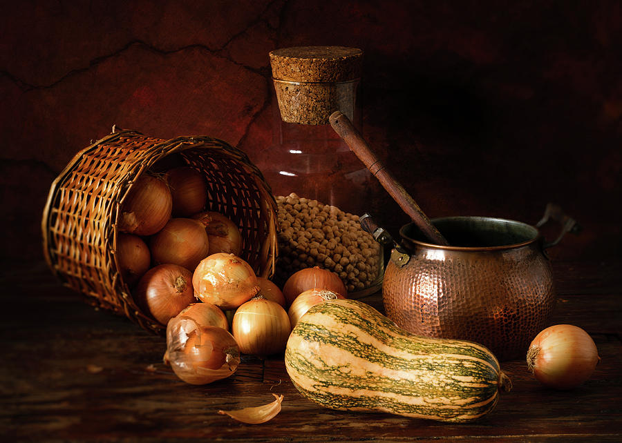 Still Life Photograph - Onions And Pumpkin by Luiz Laercio
