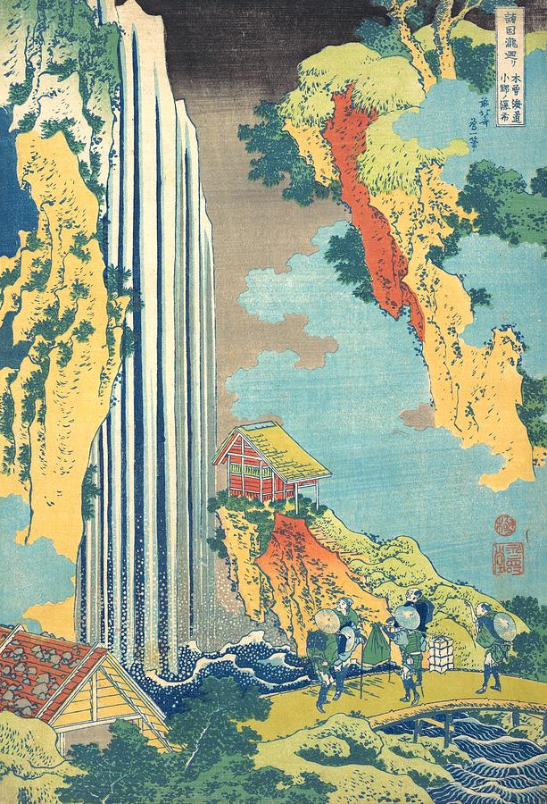 Hokusai Painting - Ono Waterfall on the Kisokaido by Katsushika Hokusai