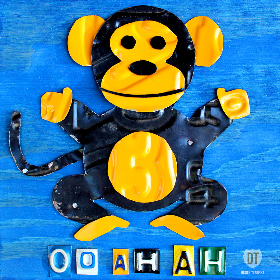 Vintage Mixed Media - Oo Ah Ah the Monkey License Plate Art by Design Turnpike