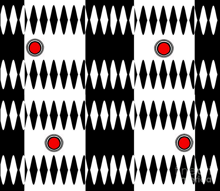Minimalism Digital Art - Op Art Black White Red Geometric Pattern Print No.238. by Drinka Mercep
