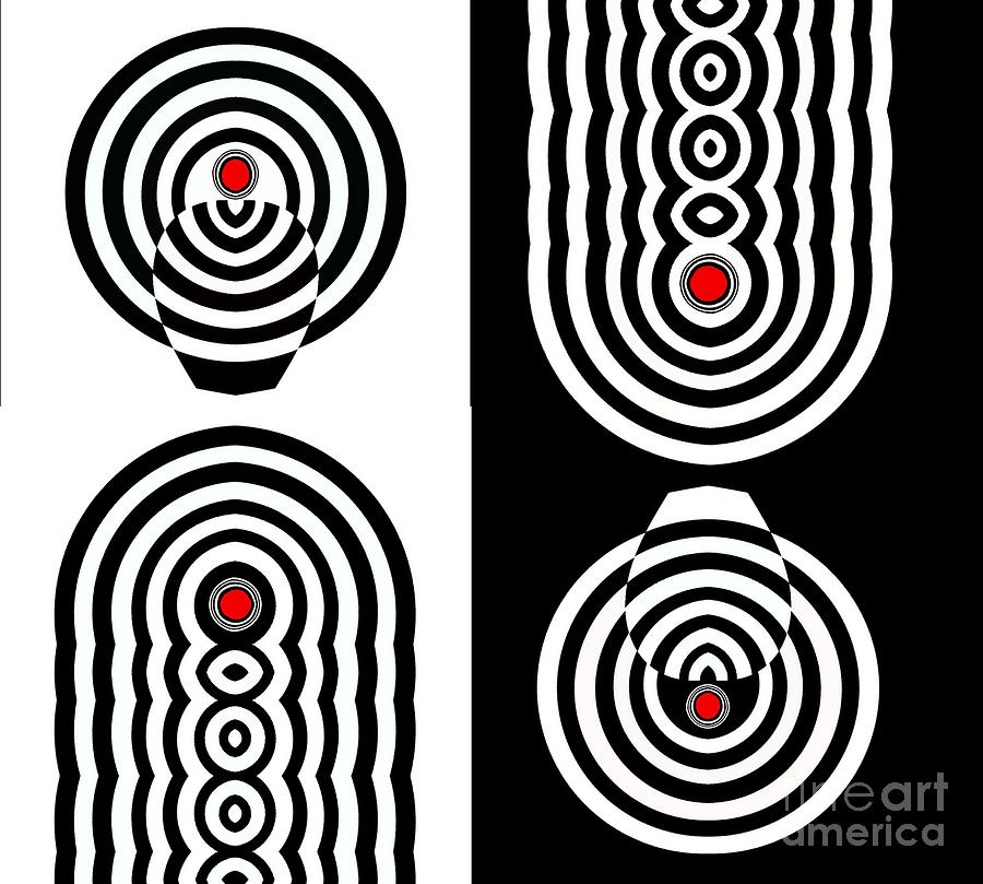 Black Digital Art - Op Art Geometric Black White Red Abstract Print No.11 by Drinka Mercep