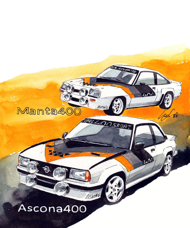 Opel rallye car Painting by Yoshiharu Miyakawa