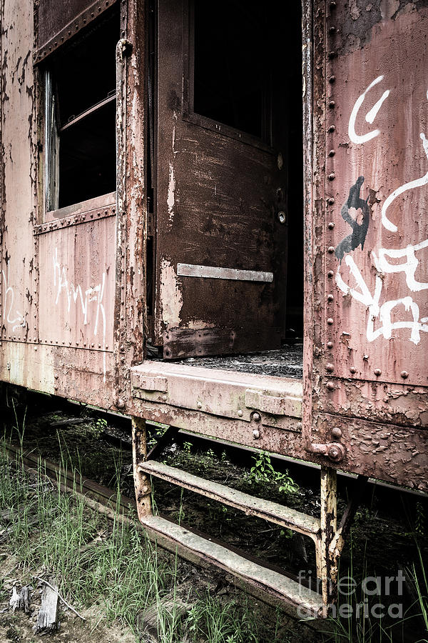 Vintage Photograph - Open door of an abandoned train car by Edward Fielding