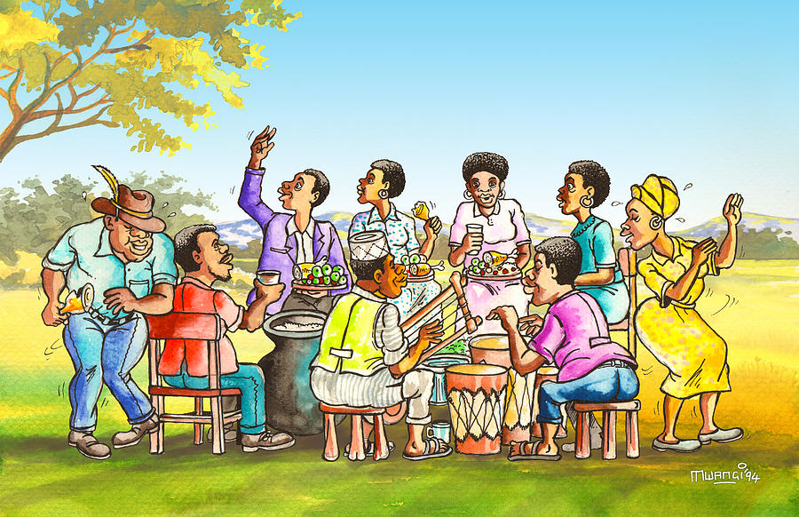 Beer Drawing - Open Field Party by Anthony Mwangi