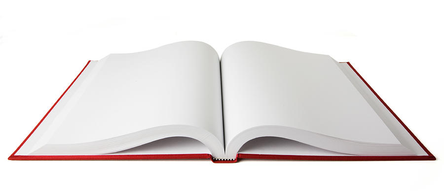 Open red book with blank white pages on a white background Photograph by Bluestocking
