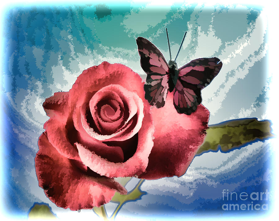 Open Red Rose flower Butterfly Painting in Color 3188.02 Painting by M K Miller