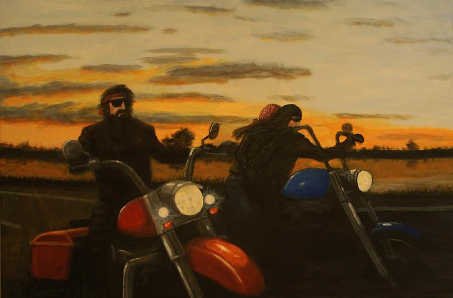 Motorcycle Painting - Open Road. by Larry E Lamb
