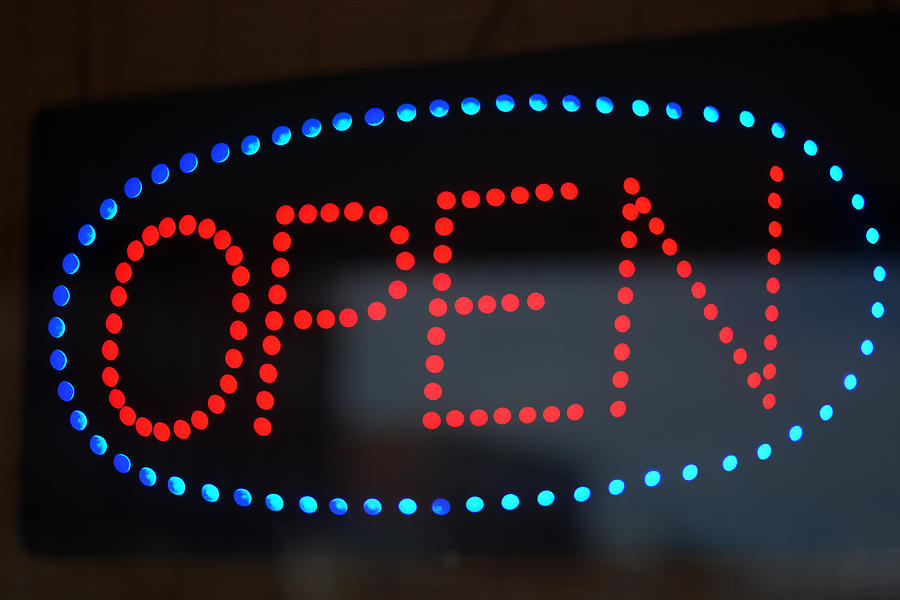 Open Sign in Neon Photograph by Connie Fox