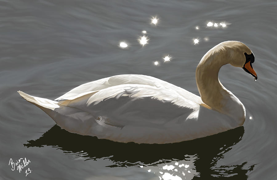 Swan Painting - Open Water Ahead by Brien Miller