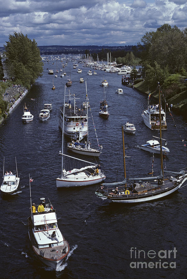 Opening Day of Boating traffic jam on Montlake Cut Photograph by Jim Corwin