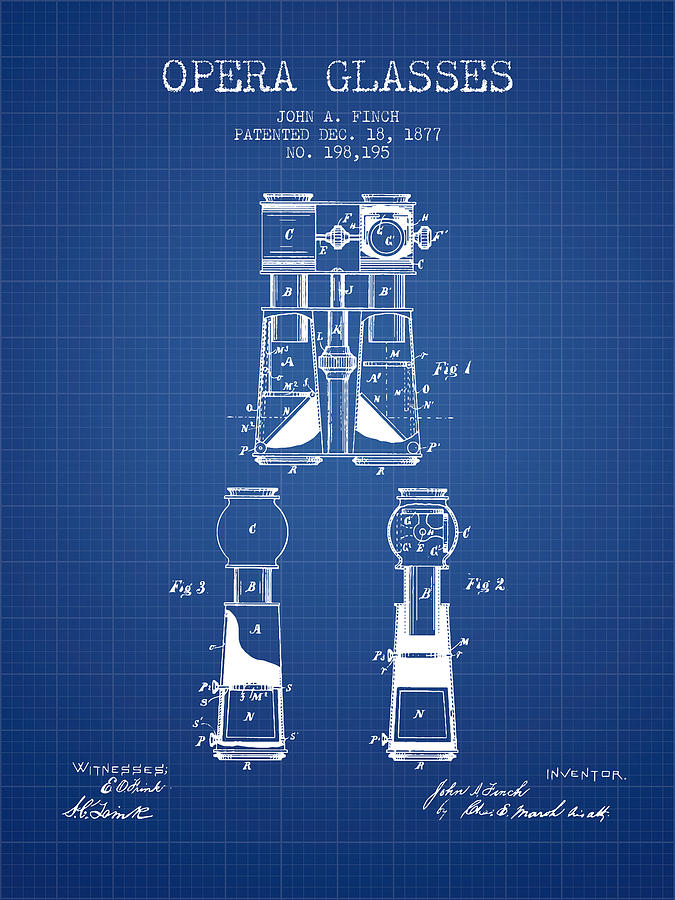 Vintage Digital Art - Opera Glasses Patent from 1877 - Blueprint by Aged Pixel