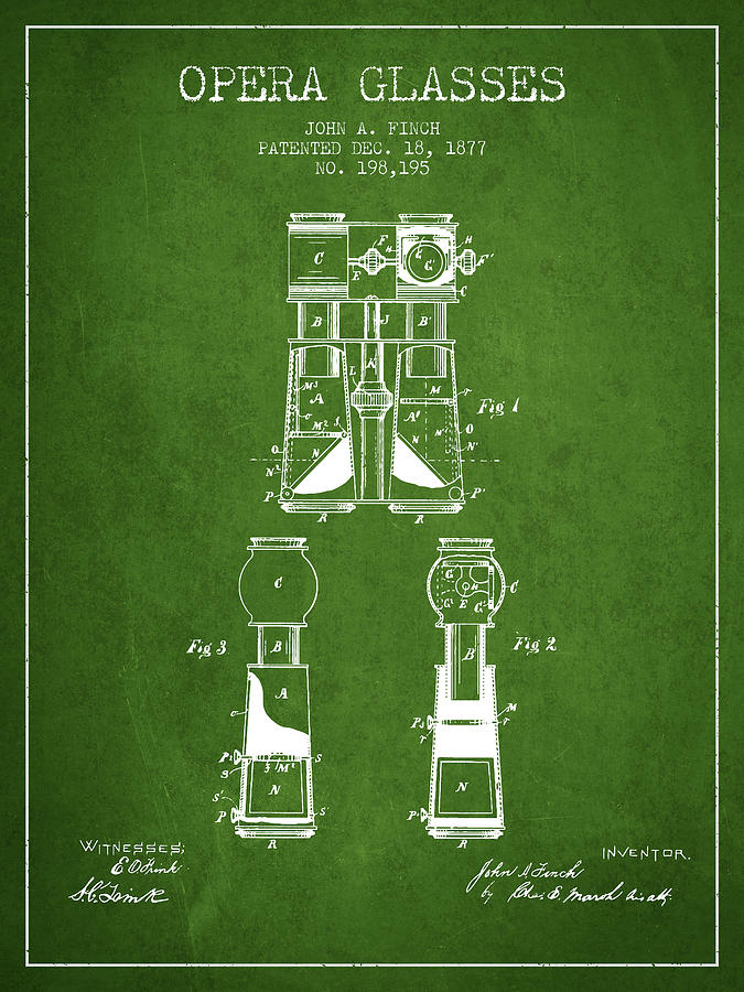 Vintage Digital Art - Opera Glasses Patent from 1877 - Green by Aged Pixel