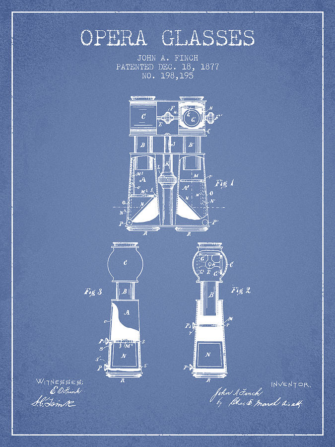 Vintage Digital Art - Opera Glasses Patent from 1877 - Light Blue by Aged Pixel