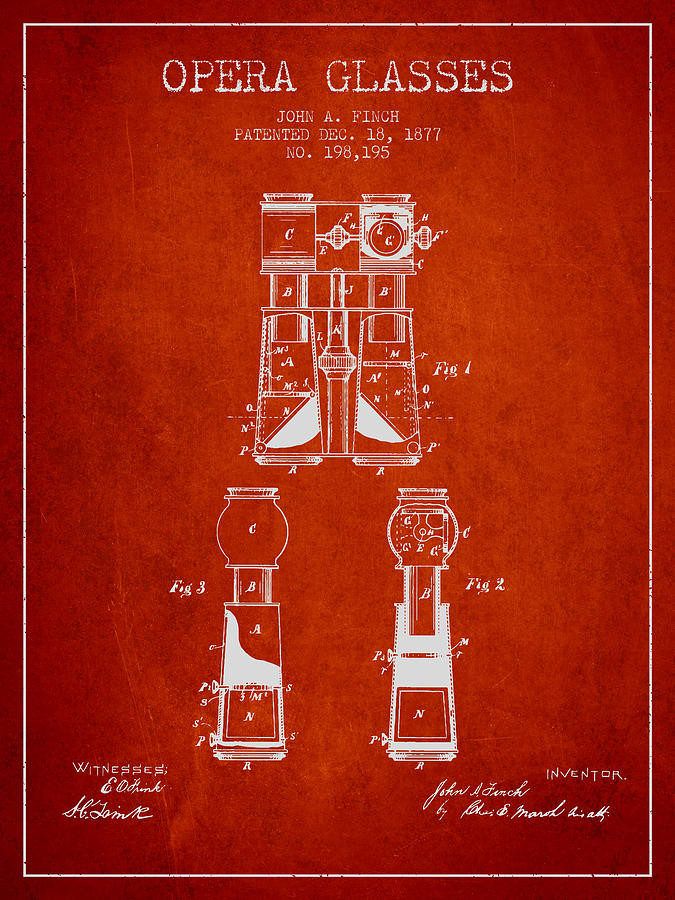 Vintage Digital Art - Opera Glasses Patent from 1877 - Red by Aged Pixel