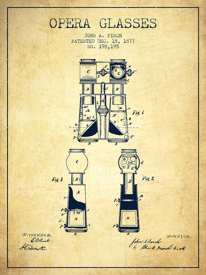Vintage Digital Art - Opera Glasses Patent from 1877 - Vintage by Aged Pixel