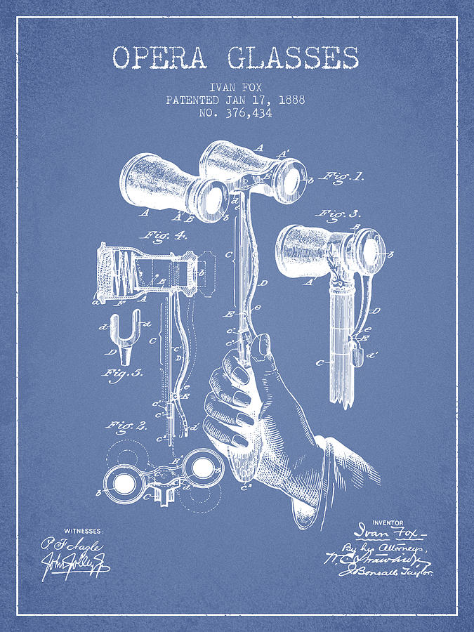 Vintage Digital Art - Opera Glasses Patent from 1888 - Light Blue by Aged Pixel