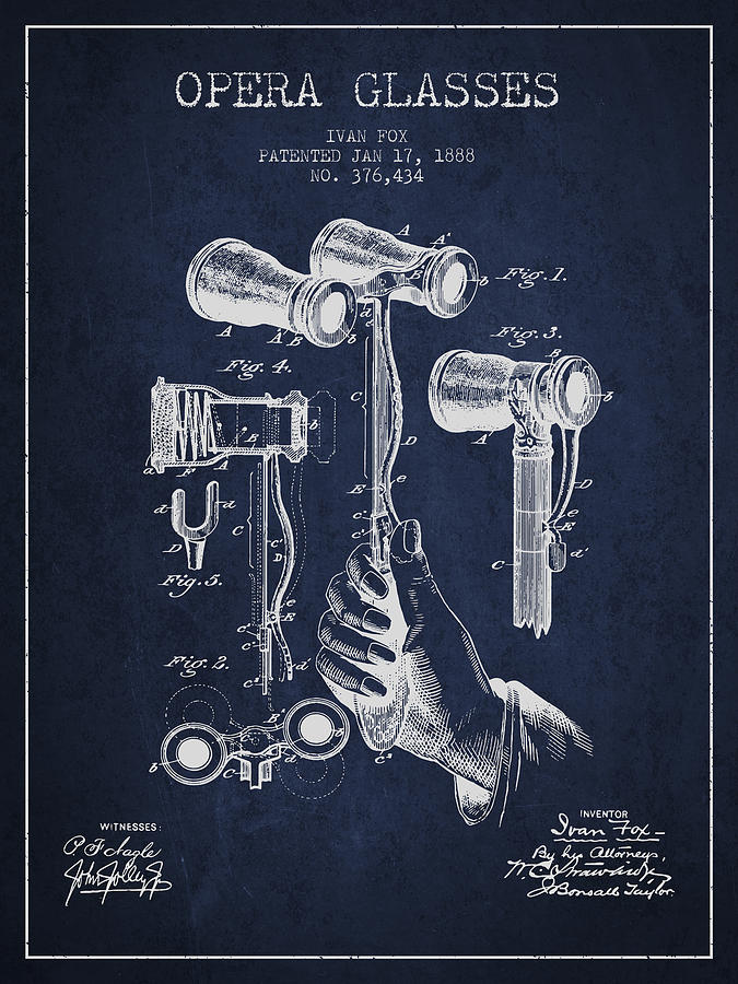 Vintage Digital Art - Opera Glasses Patent from 1888 - Navy Blue by Aged Pixel