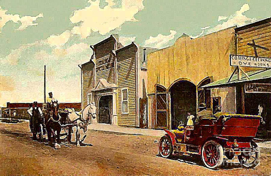 Opera House And Fire Station In Coalinga Ca A Century Ago- Dwight Goss Painting by Dwight Goss