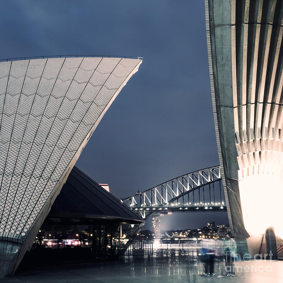 Opera house roof and harbour bridge at night Sydney Australia Photograph by Matteo Colombo