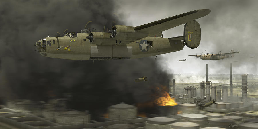 B-24 Digital Art - Operation Tidal Wave side view by Robert Perry