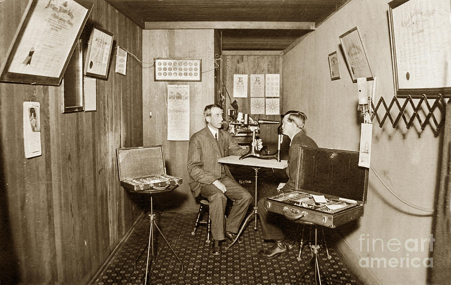 Ophthalmologists Photograph - Ophthalmologists eye doctor Eye Exam circa 1915 by Monterey County Historical Society